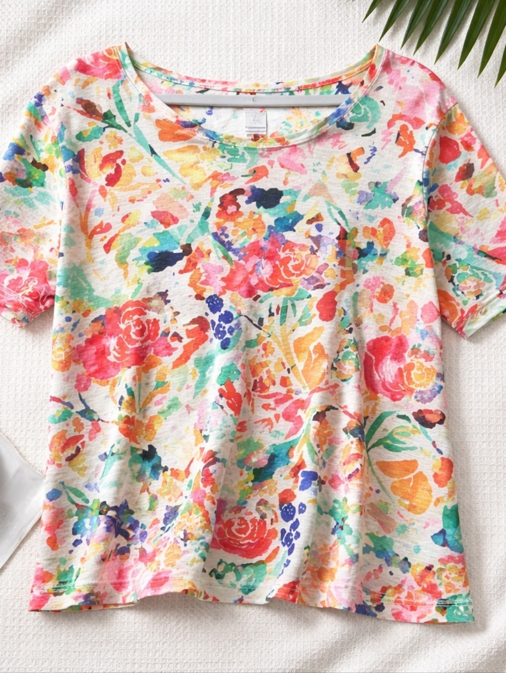 Chicos Floral Watercolor Short Sleeve Tee - Multi
